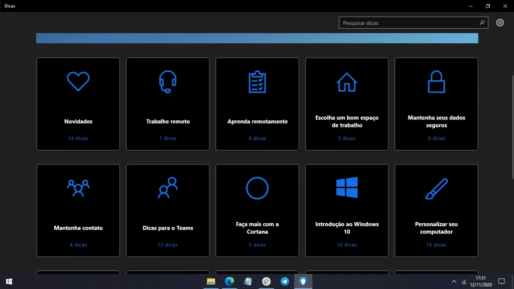 Print do app de dicas, um dos truques do windows 10