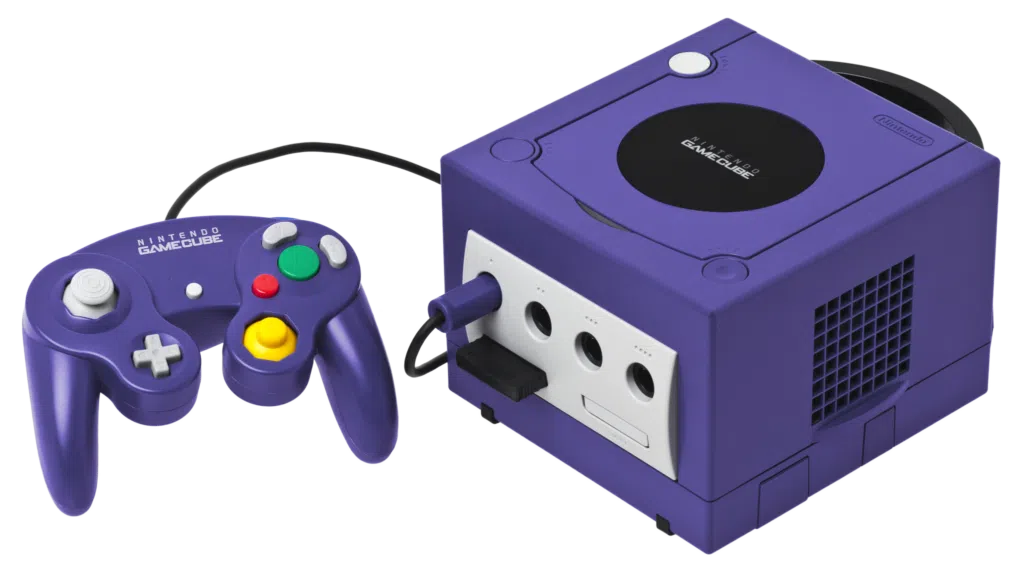 O gamecube com o seu icônico controle, adorado por muitos jogadores profissionais de super smash bros.