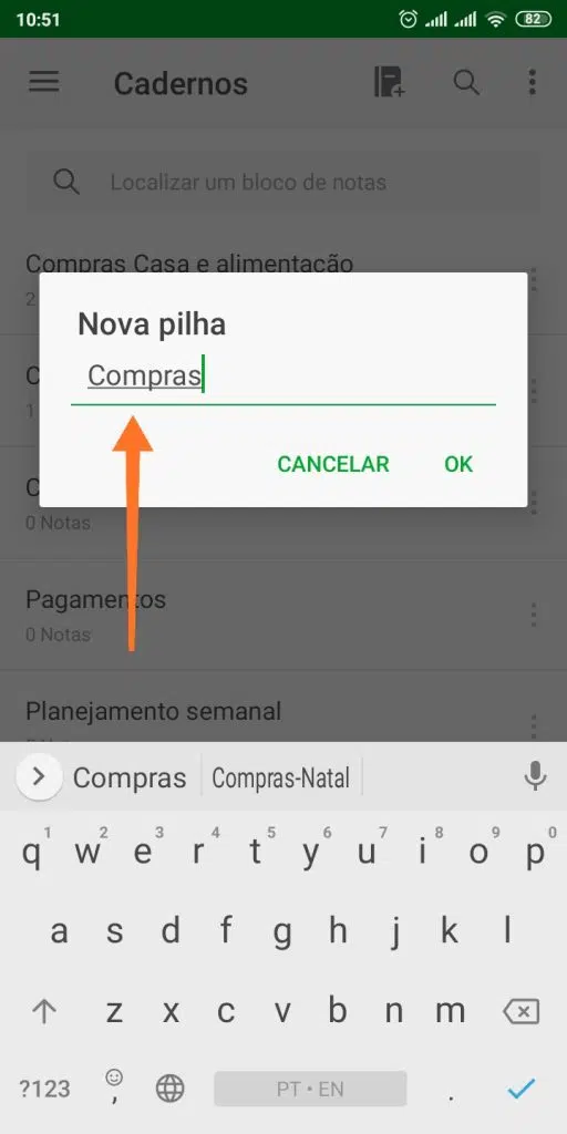 Crie novas pilhas no evernote