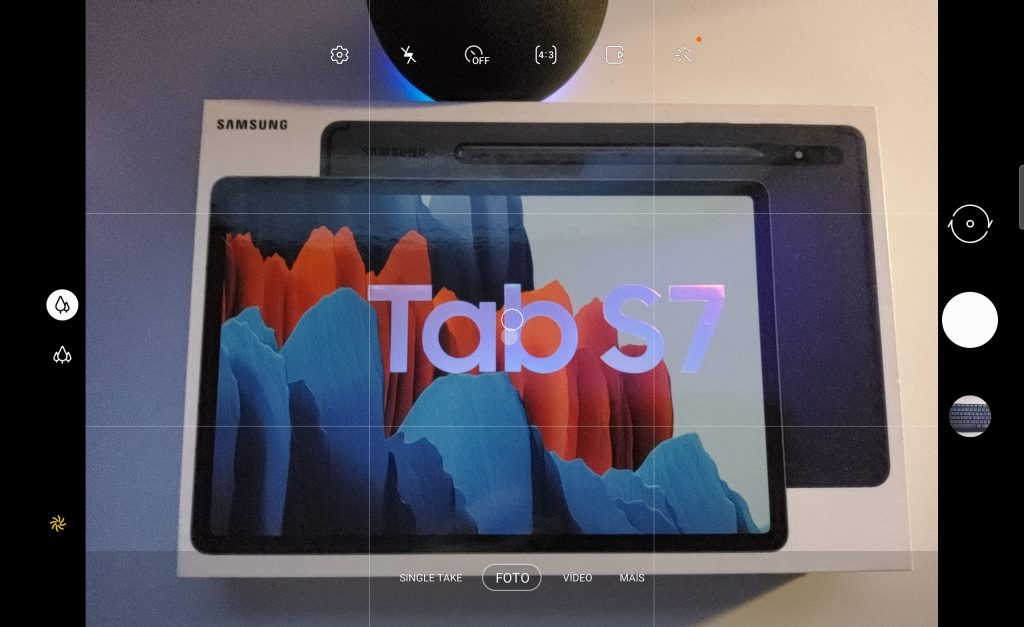 Interface da câmera do tab s7