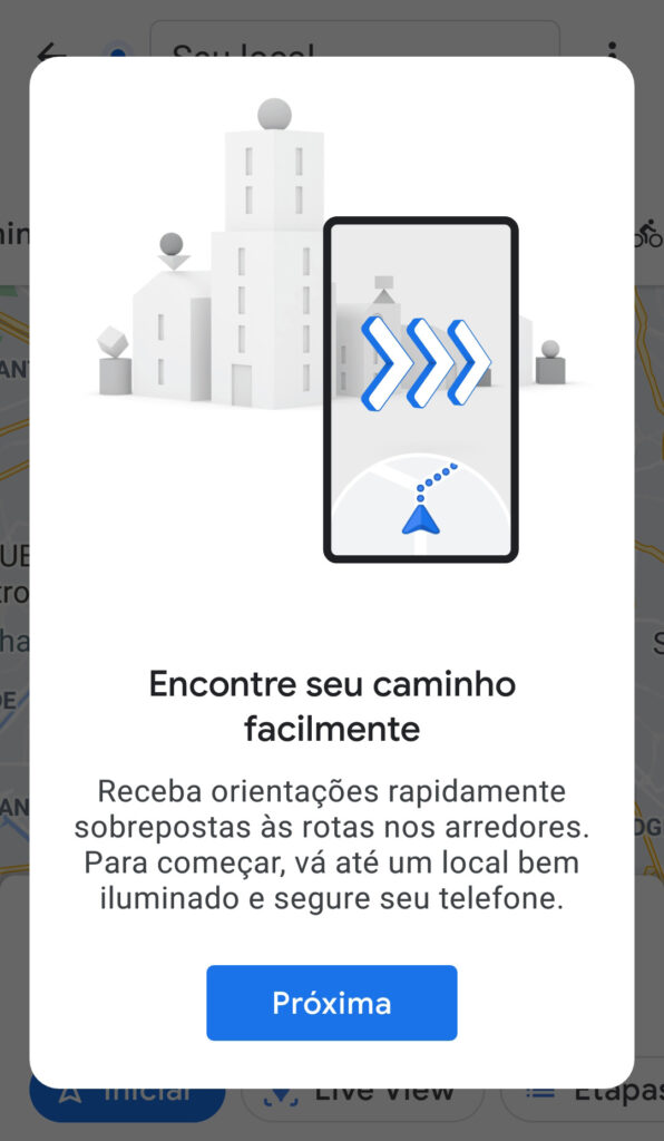 Captura da tela encontre seu caminho facilmente no aplicativo google maps.