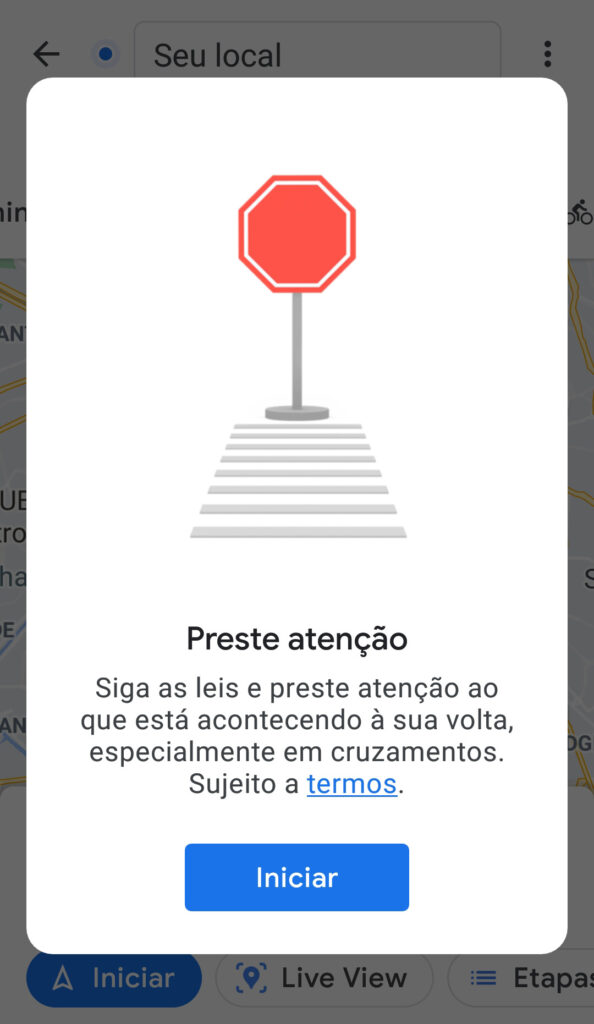 Captura da tela preste atenção no google maps