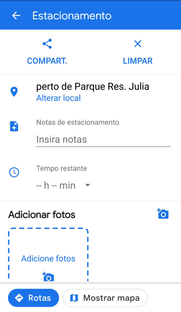 Captura da tela estacionamento no google maps.