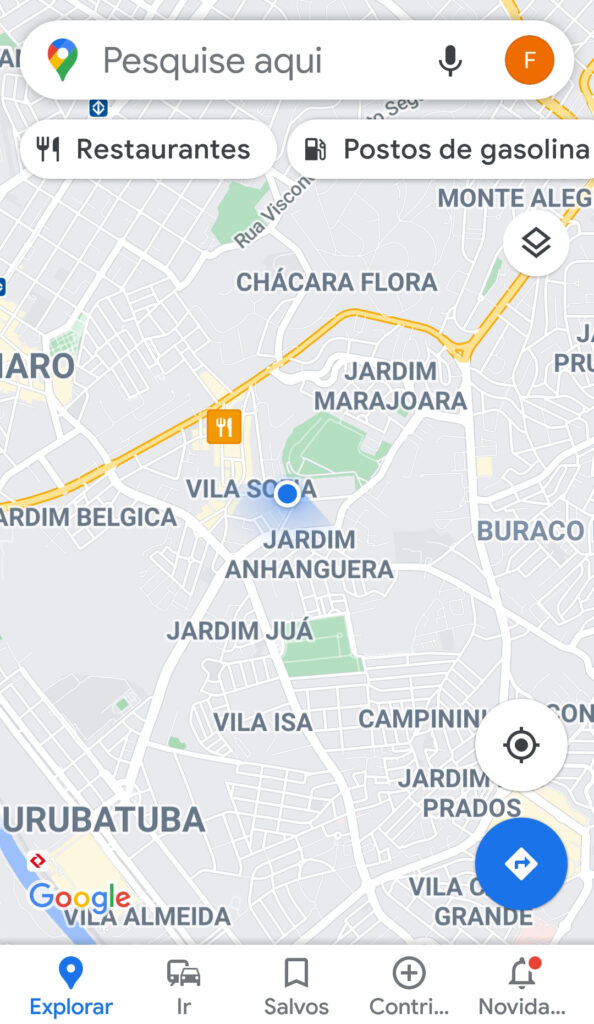 Captura de tela do google maps aberto