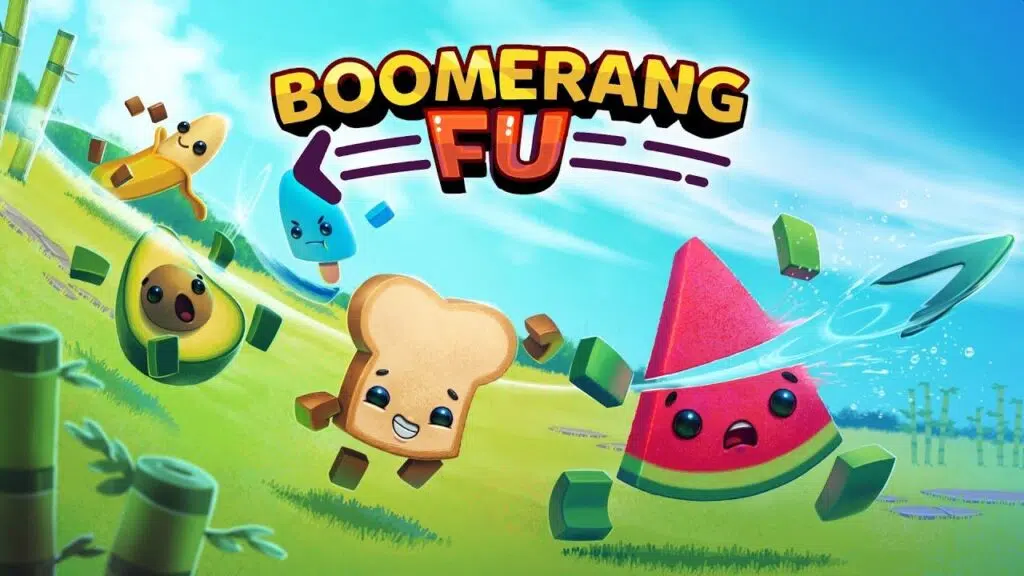 Arte de boomerang fu; um pão corta uma melancia; logotipo acima.