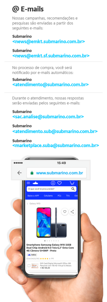 Observe bem os e-mails do submarino submarino é confiável