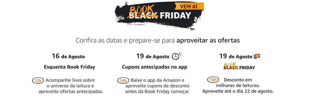 Amazon dá desconto de até 70% em livros na book friday 2021. Contando com iniciativas para ajudar autores independentes e com milhares de títulos em promoção, a book friday 2021 da amazon começa dia 19 de agosto