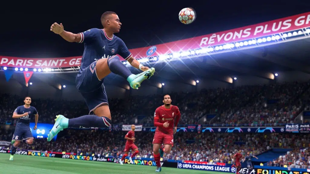 Imagem mostra o jogador mbappe dominando uma bola em fifa 22