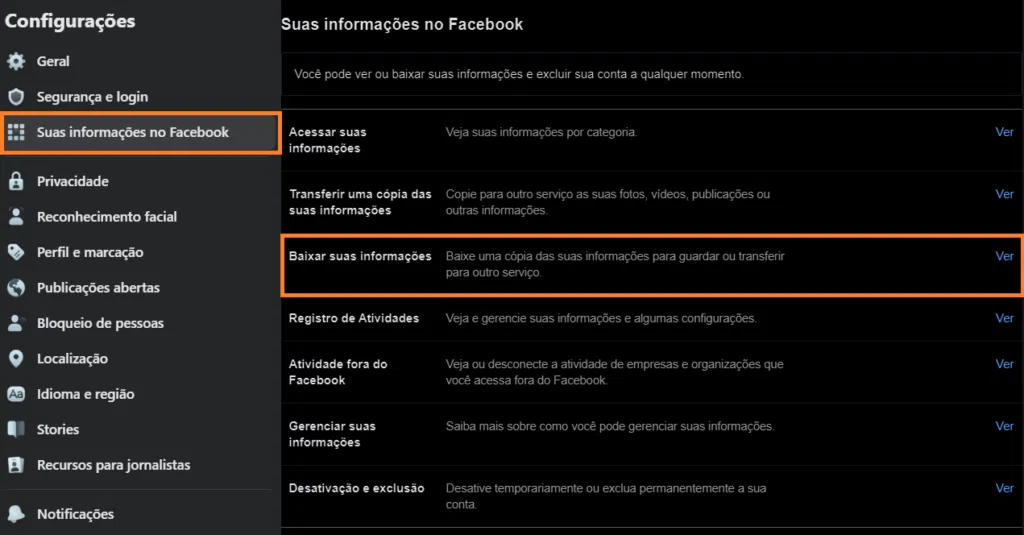 Como solicitar os dados da conta do facebook?