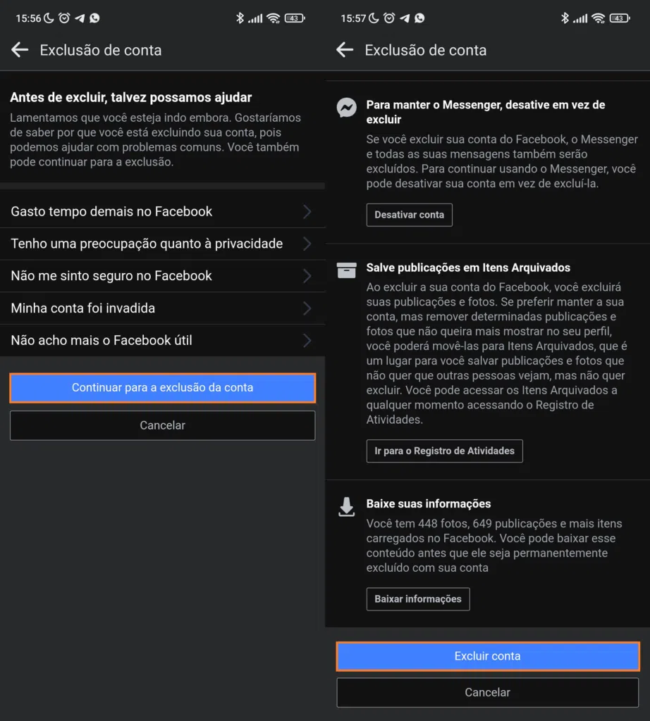 Passo a passo de como excluir a conta do facebook pelo celular