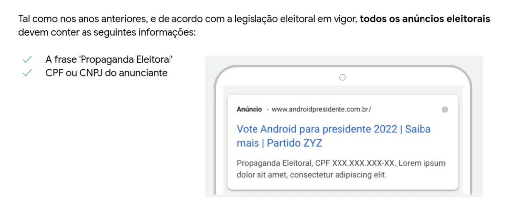 Anúncios políticos no google para eleições de 2022