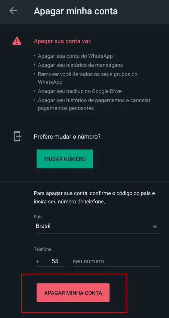 Como apagar a conta do whatsapp