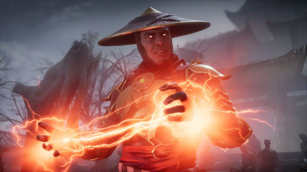 Raiden, com raios entre suas mãos.