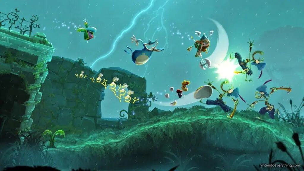 Imagem mostrando o exagero e as belas animações de rayman legends: um grande candidato de jogos para jogar com os filhos