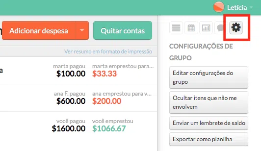 Configurações para exportar as despesas para planilhas