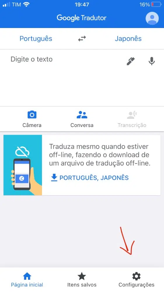 Configurações do google tradutor