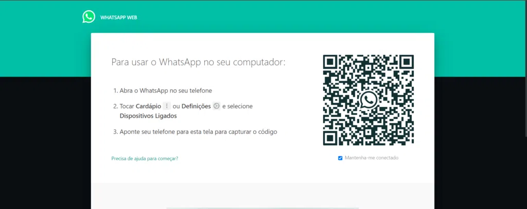 Tela de conexão do whatsapp web