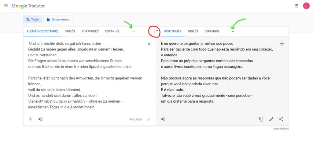 Seleção de idiomas o google tradutor