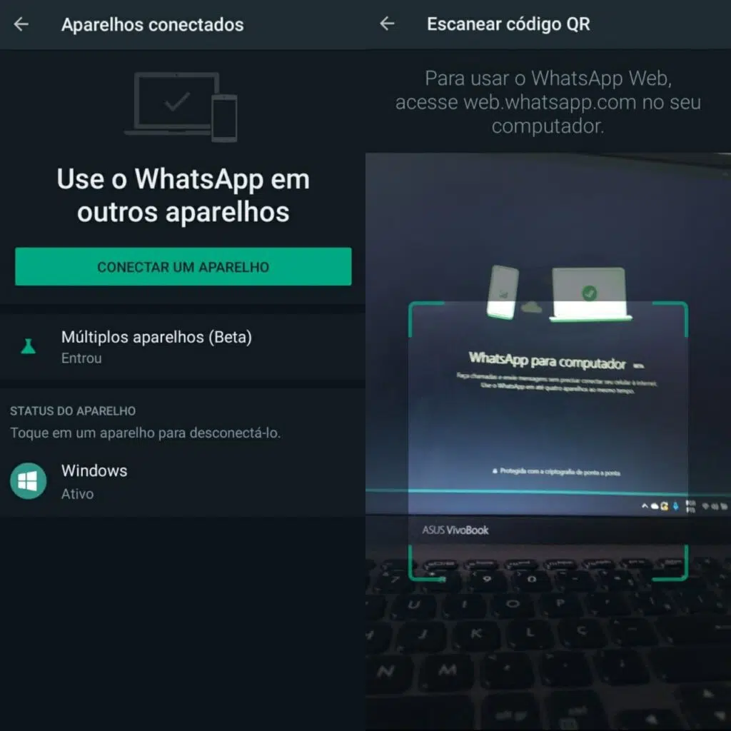 Captura de tela de funcionalidade de whatsapp em até 4 aparelhos