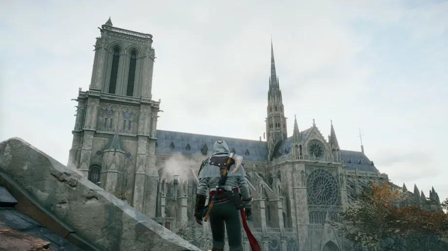 A torre e sua espiral, que tanto traz identidade e representação à catedral de notre-dame. Reprodução: ubisoft montreal/ubisoft via polygon