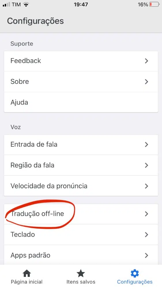 Tradução offline no google tradutor