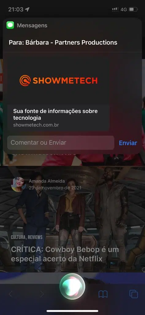 Compartilhar conteúdo com o siri no iphone