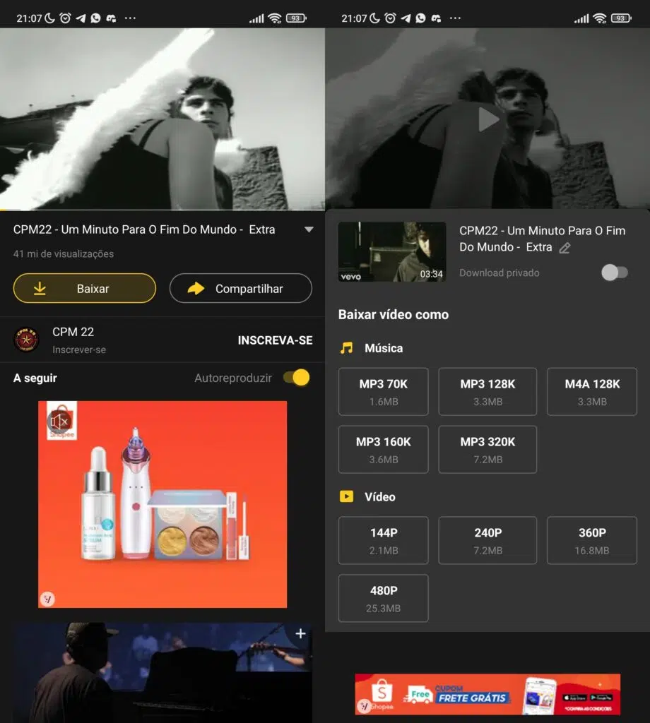 Baixar música com snaptube