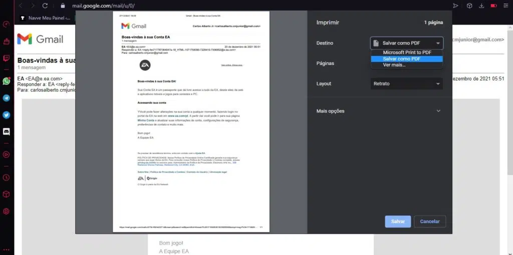 Como salvar página da web e e-mails em pdf