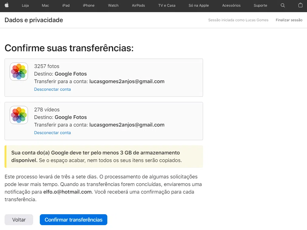 Tutorial sobre como transferir fotos do icloud pro google fotos. Reprodução: lucas gomes/showmetech