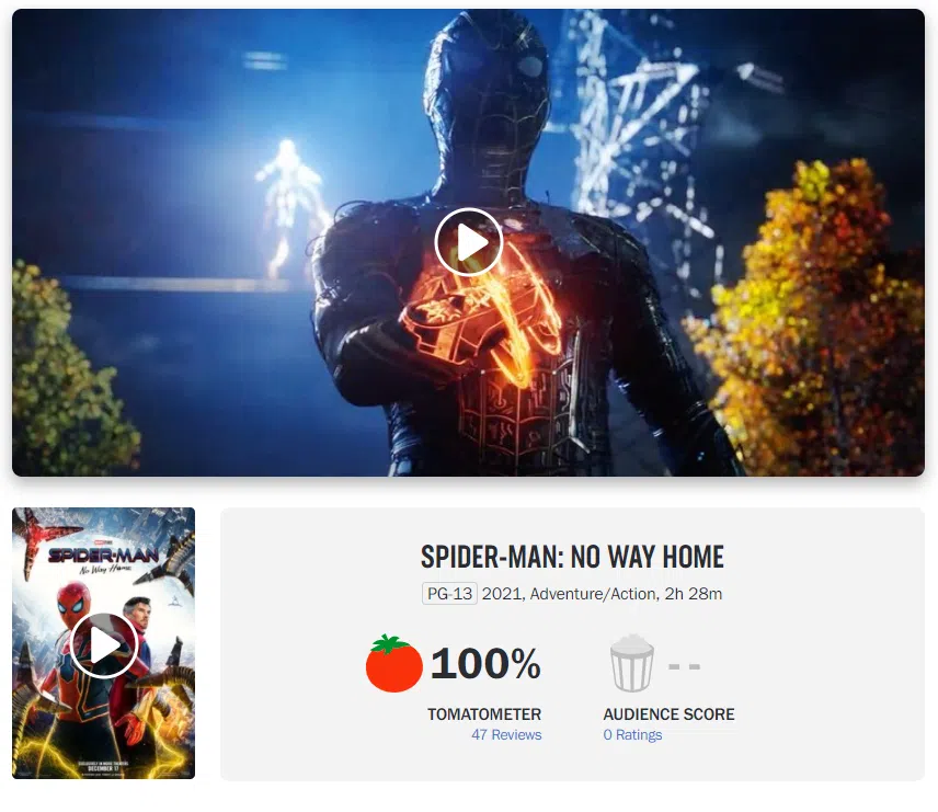 Nota de homem-aranha: sem volta para casa no rotten tomatoes