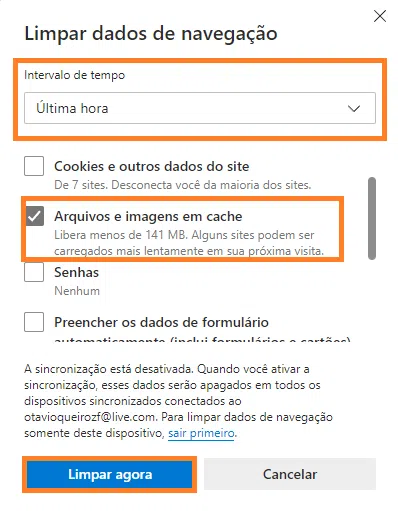 Como limpar o cache no microsoft edge