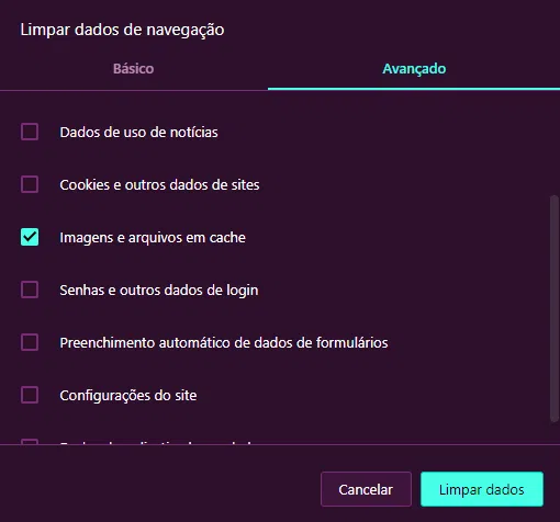 Como limpar o cache no opera