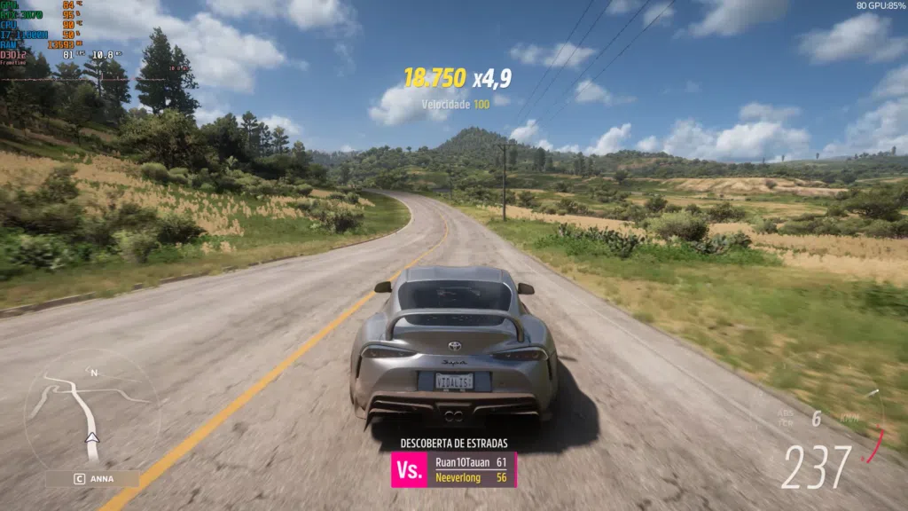 Desempenho em forza horizon 5 (imagem/felipe vidal)