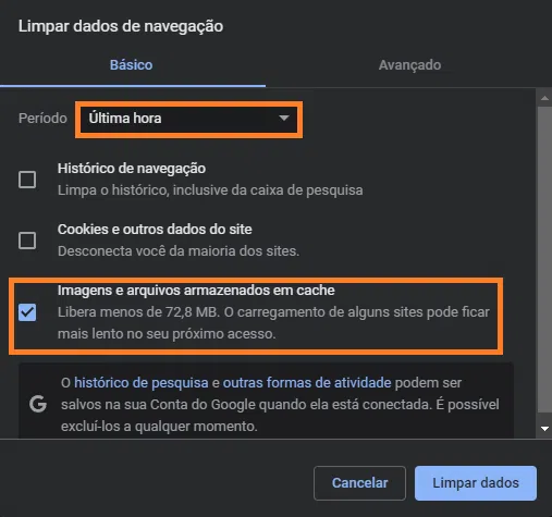 Como limpar o cache no google chrome