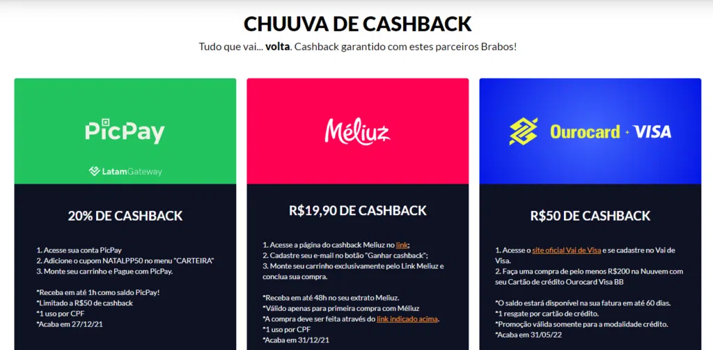 Aproveite cashback durante as compras. Reprodução: nuuvem.