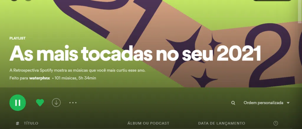 Playlist com músicas mais ouvidas no spotify