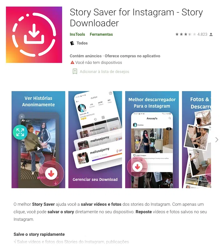 Story saver pode ser usado para baixar seus stories