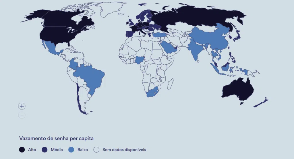 Mapa com senhas fracas mais usadas em todo o mundo