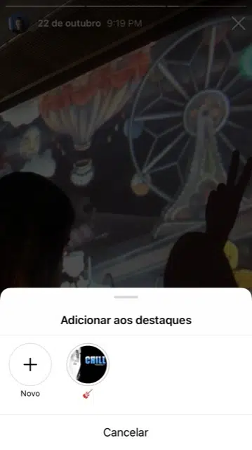 Aba de categorias de destaques para colocar o story