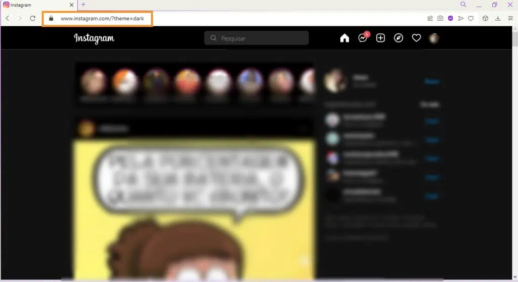 Modo escuro no instagram para pc