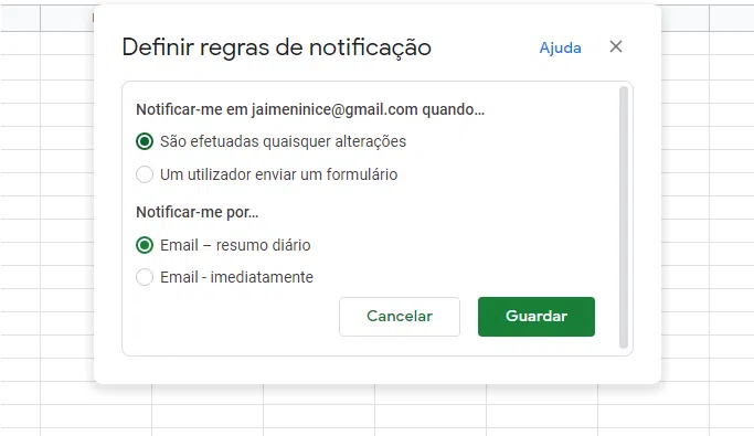 Receba notificações de edição. Dicas do google planilhas