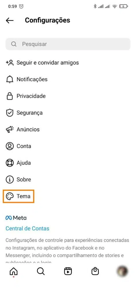 Modo escuro no instagram para android