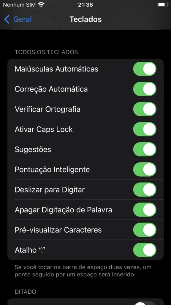 Verifique as configurações do teclado