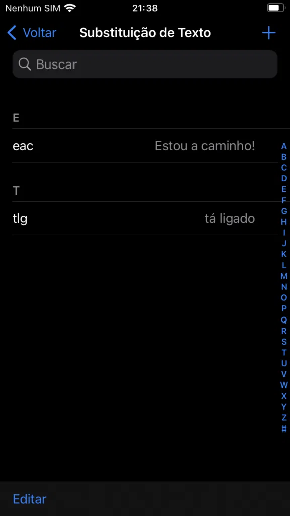 Substituições de texto no ios. Imagem: showmetech