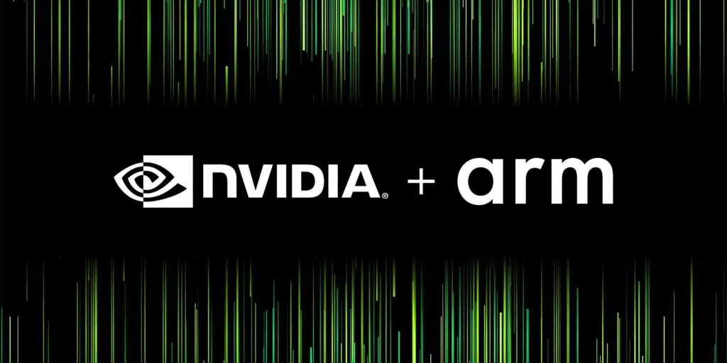 Logo da arm e nvidia em um fundo preto