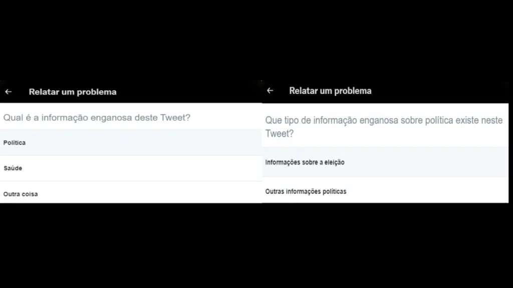 Passo 3 de como denunciar desinformação no twitter