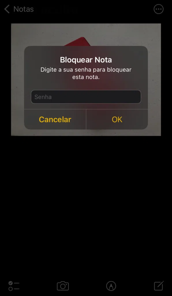 Inserir senha em nota no iphone