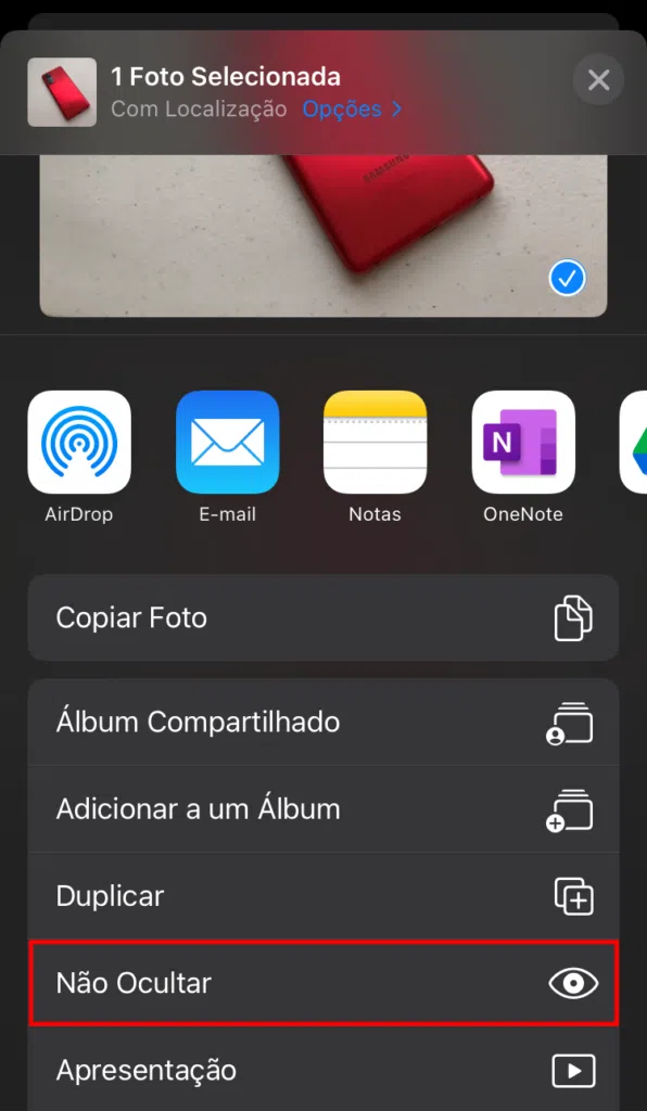Não ocultar fotos no iphone