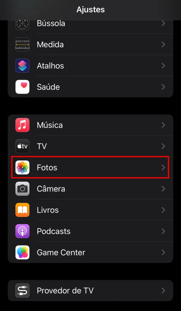 Configurações de fotos no iphone