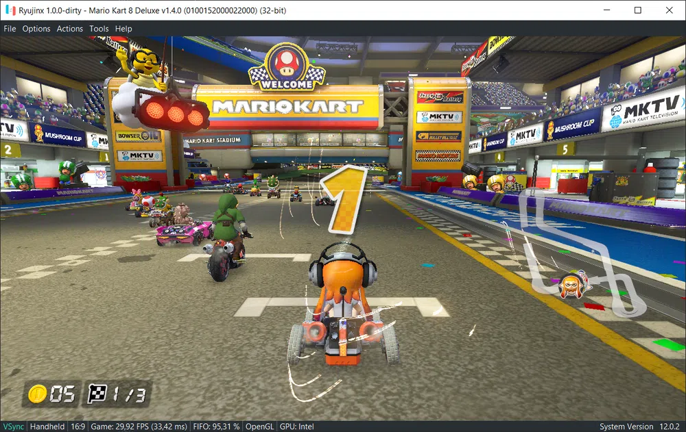 Screenshot de mario kart 8 deluxe, do switch, rodando no ryujinx. (imagem: via site do ryujinx/reprodução)